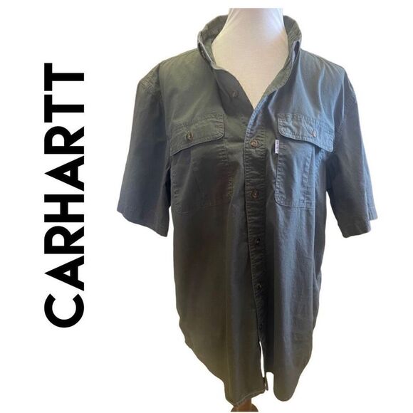 Carhartt Relaxed Fit Army Green Short Sleeve Cotton Shirt Size Large-EUC - Picture 1 of 12